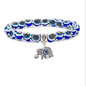 NWT   Elephant Charm on protection beads stretch  Bracelet Chakra  UNISEX